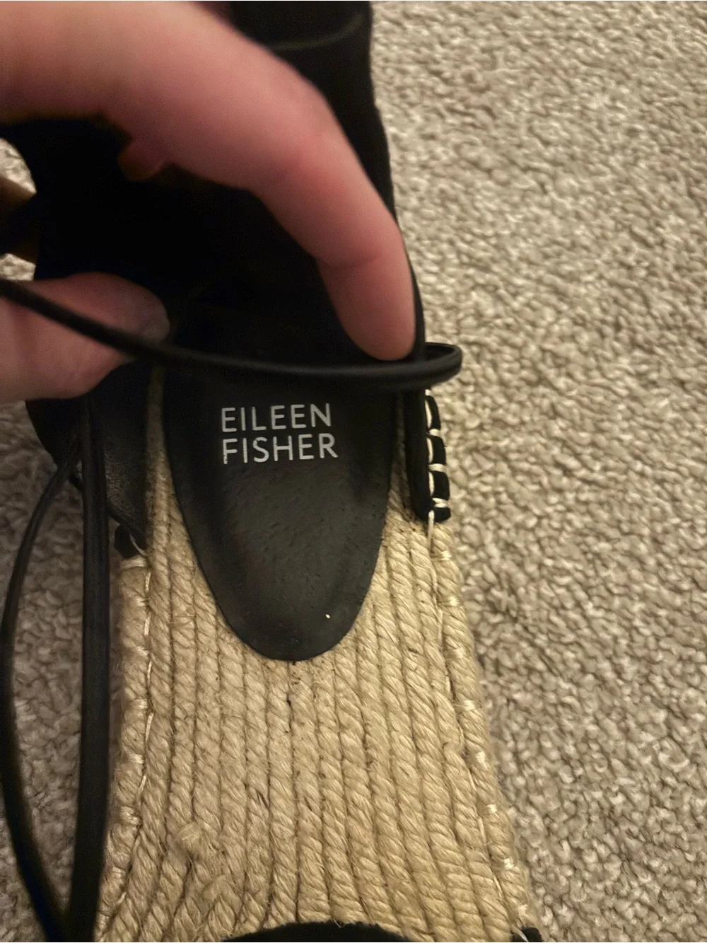 Eileen Fisher Black Lace-Up Espadrille Sandals